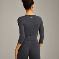 Mellow™ Motion Wide V Neck 3/4 Length Sleeve Mid Top | Coal