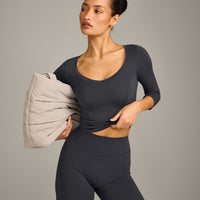Mellow™ Motion Wide V Neck 3/4 Length Sleeve Mid Top | Coal