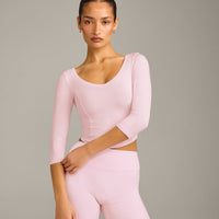 Mellow™ Motion Wide V Neck 3/4 Length Sleeve Mid Top | Soft Girl Pink