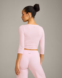 Mellow™ Motion Wide V Neck 3/4 Length Sleeve Mid Top | Soft Girl Pink