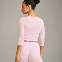 Mellow™ Motion Wide V Neck 3/4 Length Sleeve Mid Top | Soft Girl Pink