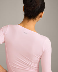Mellow™ Motion Wide V Neck 3/4 Length Sleeve Mid Top | Soft Girl Pink