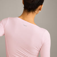 Mellow™ Motion Wide V Neck 3/4 Length Sleeve Mid Top | Soft Girl Pink