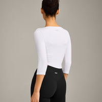 Mellow™ Motion Wide V Neck 3/4 Length Sleeve Mid Top | White