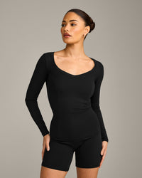 Mellow™ Motion Wide V Neck Long Sleeve Top | Black