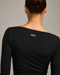 Mellow™ Motion Wide V Neck Long Sleeve Top | Black
