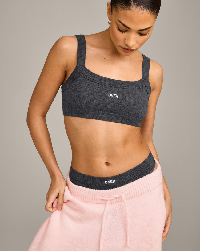 Seamless Scoop Neck Bralette | Charcoal Marl