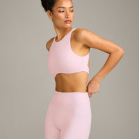 SoftMotion™ High Neck Sports Bra with Grey Logo | Soft Girl Pink