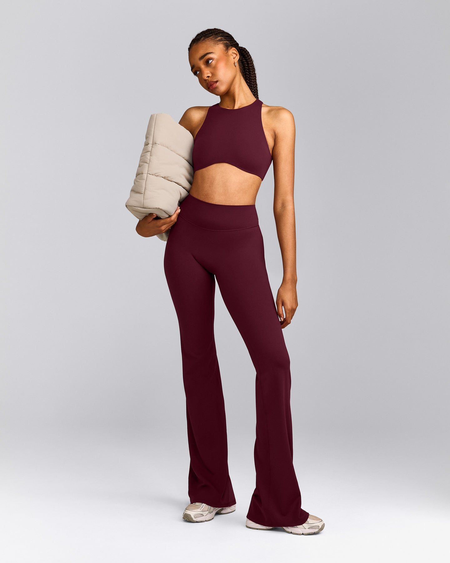 SoftMotion™ Flared Pants with Gray Logo | Cherry Lacquer Purple