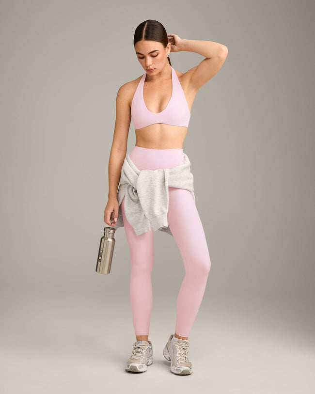 SoftMotion™ High Waisted Leggings with Grey Logo | Soft Girl Pink