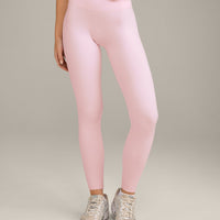 SoftMotion™ High Waisted Leggings with Grey Logo | Soft Girl Pink