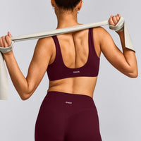 SoftMotion™ Scoop Back Bralette with Gray Logo | Cherry Lacquer Purple