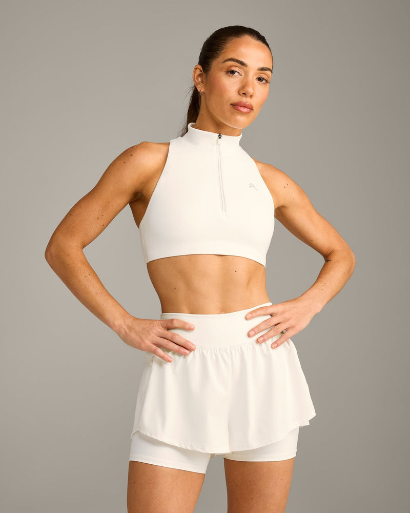 OFF-WHITE スイム ベスト XS 38IT EasyLift™ Zip High Neck Sports Bra with Grey Logo in Marshmallow