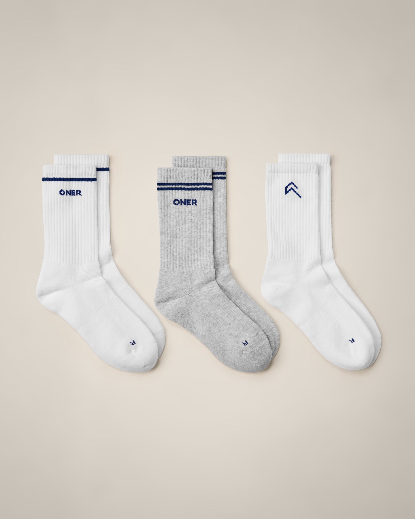 Varsity Stripe Crew Socks 3 Pack | White/Grey