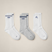 Varsity Stripe Crew Socks 3 Pack | White/Grey