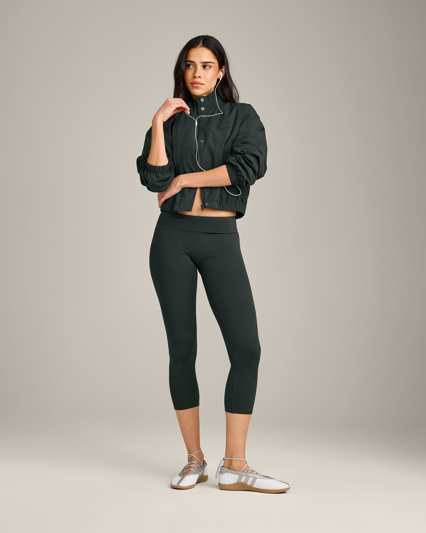 Cropped Bomber Jacket | Emerald Noir