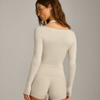 FormeSoft™ Fitted Off-The-Shoulder Long Sleeve Top | Oatmeal