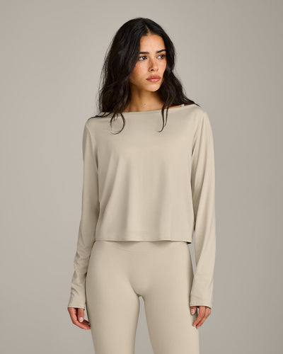 FormeSoft™ Relaxed Slash Neck Long Sleeve Top | Oatmeal