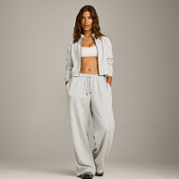 Jersey Tracksuit Straight Leg Joggers | Light Grey Marl
