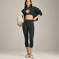 SoftMotion™ 3/4 Length Leggings with Grey Logo | Emerald Noir