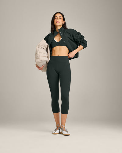 SoftMotion™ 3/4 Length Leggings with Grey Logo | Emerald Noir