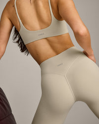 SoftMotion™ 3/4 Length Leggings with Grey Logo | Oatmeal