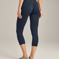 SoftMotion™ 3/4 Length Leggings with Grey Logo | True Blue