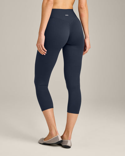 SoftMotion™ 3/4 Length Leggings with Grey Logo | True Blue