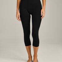 SoftMotion™ 3/4 Length Leggings with Grey Logo | Black