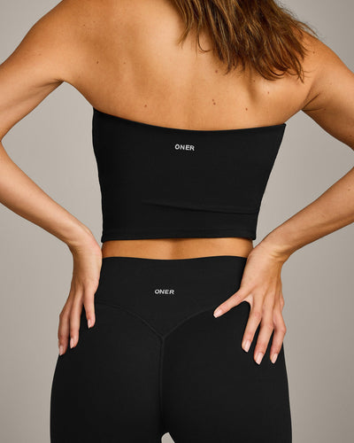 SoftMotion™ Bandeau Mid Vest with Built in Bra Shelf with Grey Logo | Black