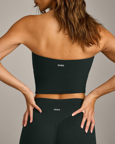 SoftMotion™ Bandeau Mid Vest with Built in Bra Shelf with Grey Logo | Emerald Noir