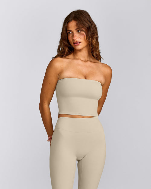 SoftMotion™ Bandeau Mid Tank Top with Built in Bra Shelf | Oatmeal