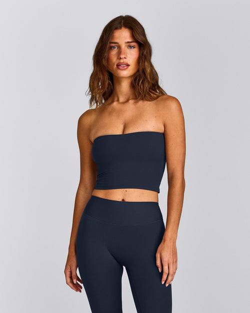 SoftMotion™ Bandeau Mid Tank Top with Built in Bra Shelf | True Blue