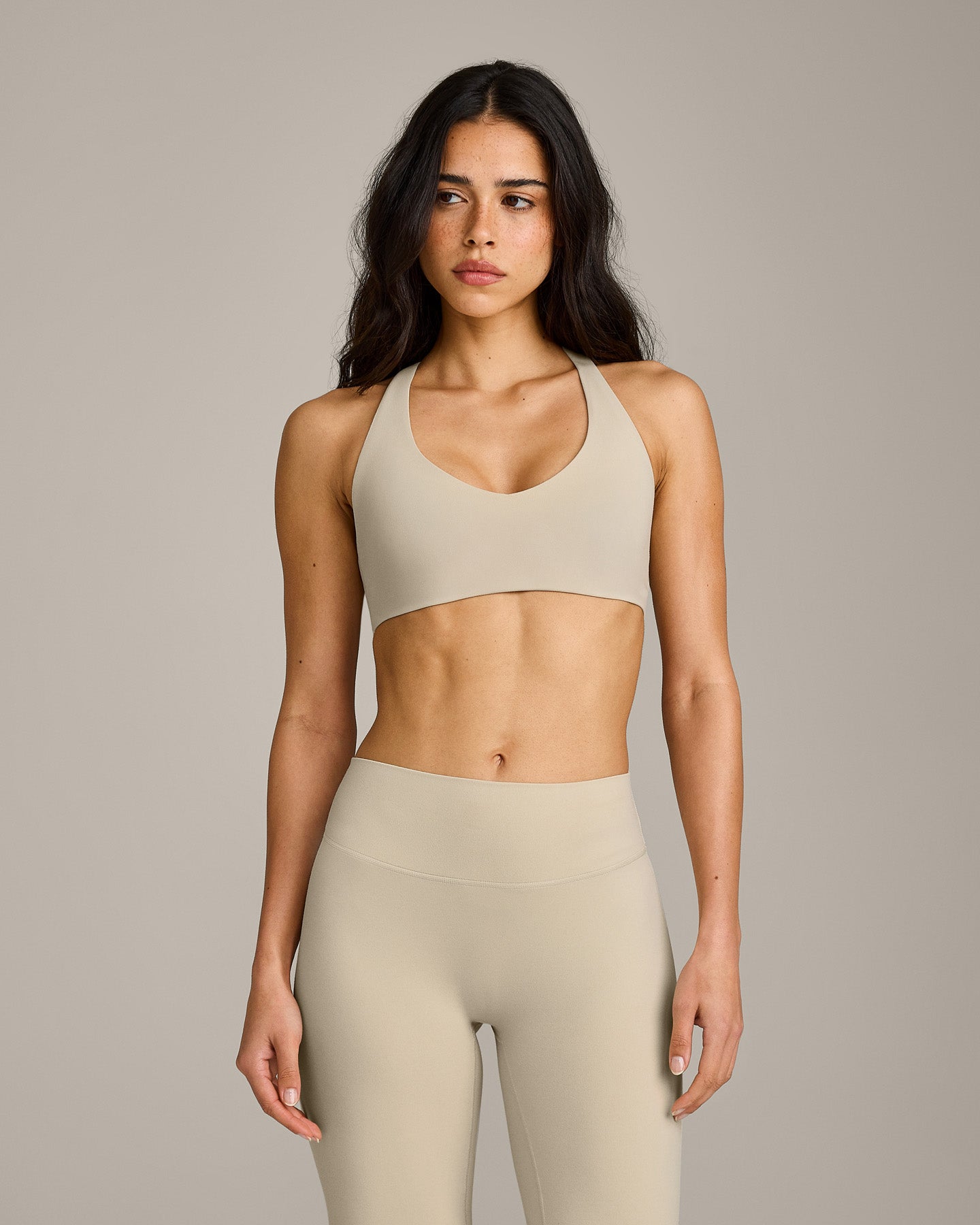 SoftMotion™ Bralette with Grey Logo | Oatmeal