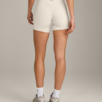 SoftMotion™ Double Layer High Waisted Shorts 6" with Grey Logo | Marshmallow White