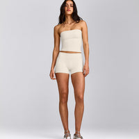 SoftMotion™ Double Layer Mid Rise Shorts 4" with Grey Logo | Marshmallow White