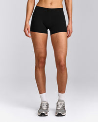 SoftMotion™ Mid Rise Shorts 4" with Grey Logo | Black