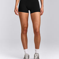 SoftMotion™ Mid Rise Shorts 4" with Grey Logo | Black