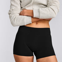 SoftMotion™ Mid Rise Shorts 4" with Grey Logo | Black