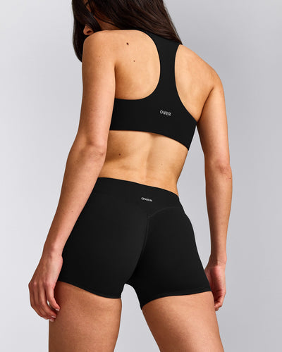 SoftMotion™ Mid Rise Shorts 4" with Grey Logo | Black