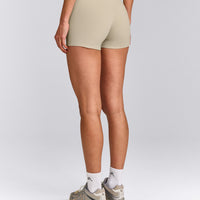SoftMotion™ Mid Rise Shorts 4" with Grey Logo | Oatmeal
