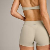 SoftMotion™ Mid Rise Shorts 4" with Grey Logo | Oatmeal