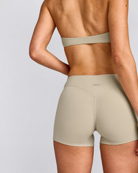 SoftMotion™ Mid Rise Shorts 4" with Grey Logo | Oatmeal