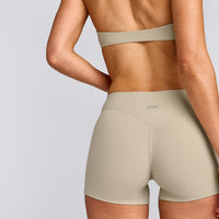 SoftMotion™ Mid Rise Shorts 4" with Grey Logo | Oatmeal