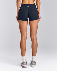 SoftMotion™ Mid Rise Shorts 4" with Grey Logo | True Blue