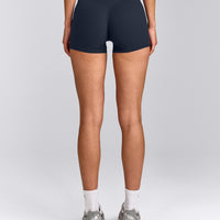SoftMotion™ Mid Rise Shorts 4" with Grey Logo | True Blue