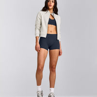 SoftMotion™ Mid Rise Shorts 4" with Grey Logo | True Blue