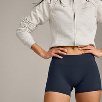 SoftMotion™ Mid Rise Shorts 4" with Grey Logo | True Blue