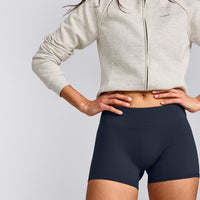 SoftMotion™ Mid Rise Shorts 4" with Grey Logo | True Blue