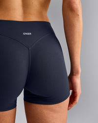 SoftMotion™ Mid Rise Shorts 4" with Grey Logo | True Blue